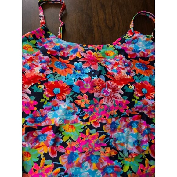 Island Pearls Island World Plus Size Women's Swimsuit Solid Floral Design Three - Picture 9 of 12